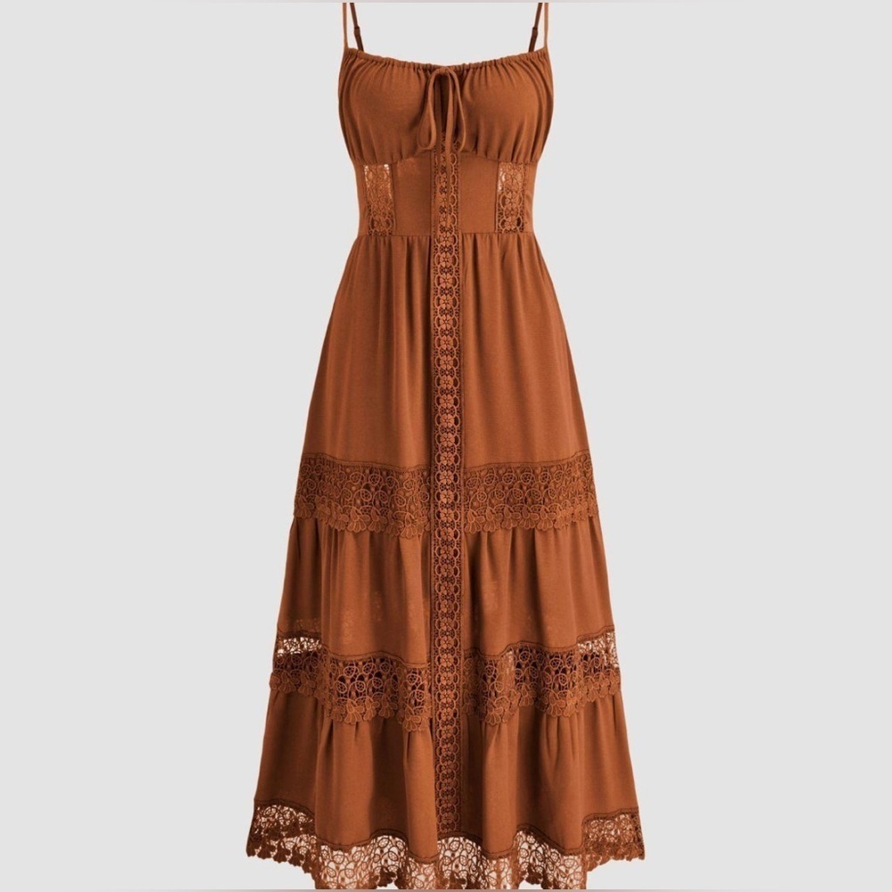🆕Cider Rust Lace Trim Tiered Cami Maxi Dress M🆕 - Picture 3 of 16